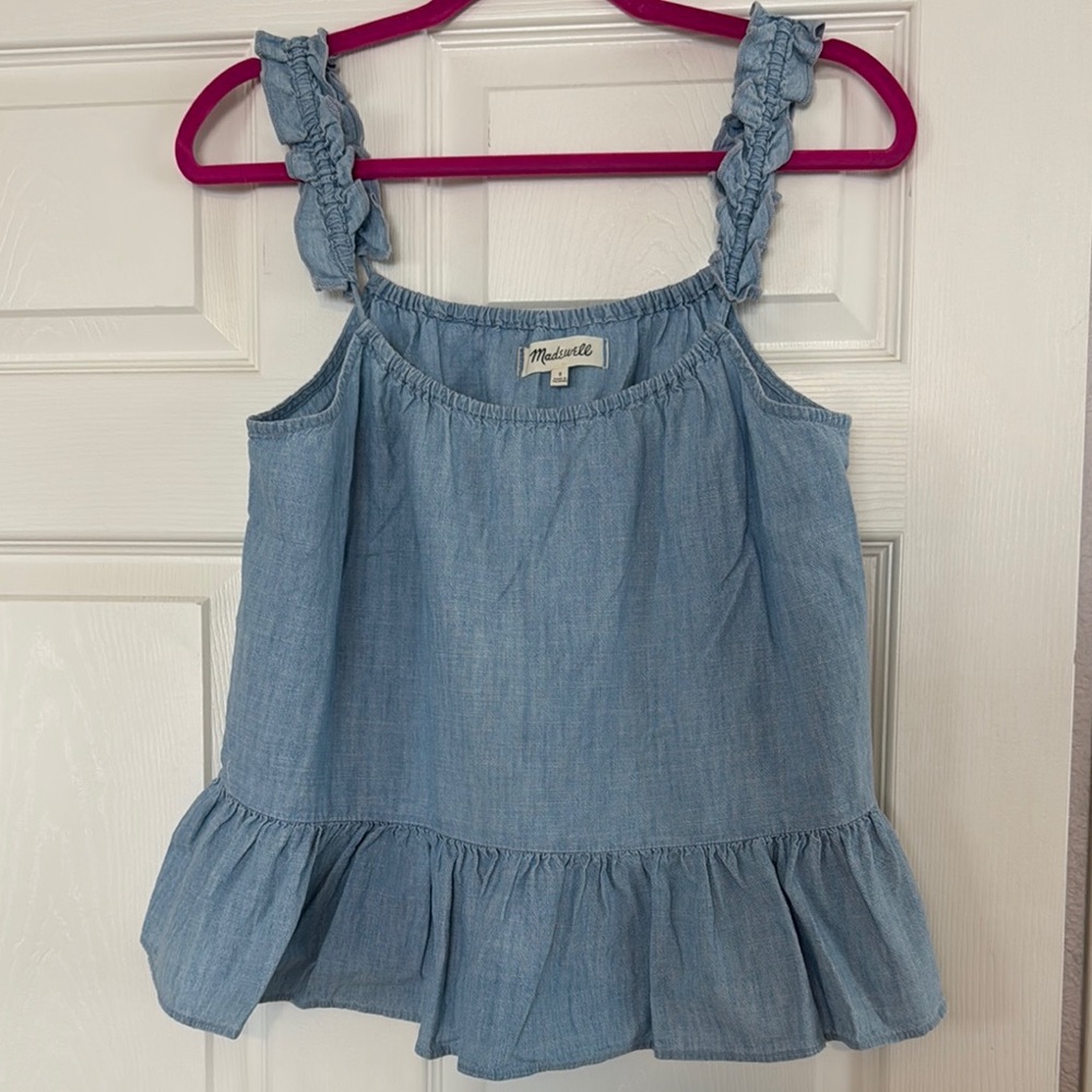 Madewell Blue Ruffle Tank Top